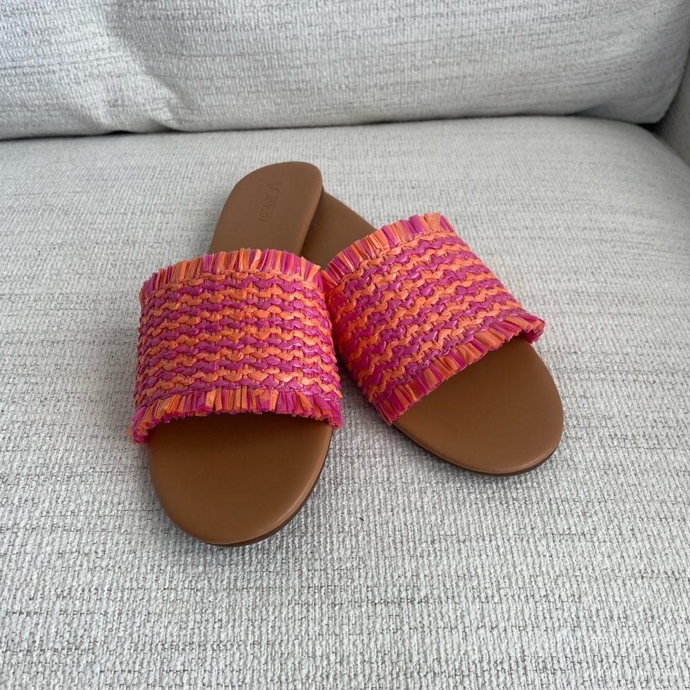 J. Crew Raffia Slide Pink/Orange Size 9